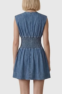 Modenaire Cap Sleeve Smocked Waist Mini Dress With Front Zip Closure