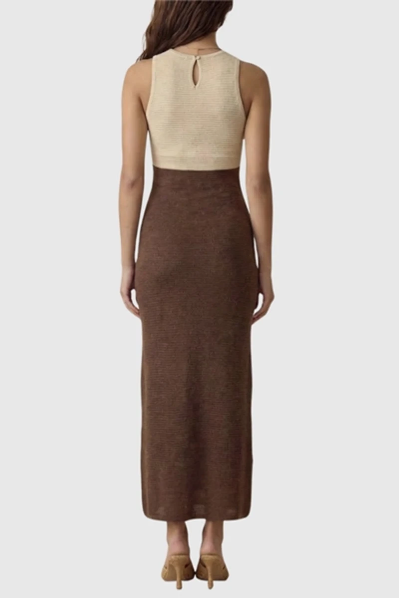 Modenaire Two-Tone Sleeveless Contoured Waist Maxi Dress