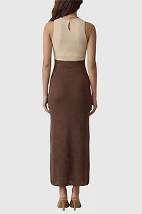 Modenaire Two-Tone Sleeveless Contoured Waist Maxi Dress