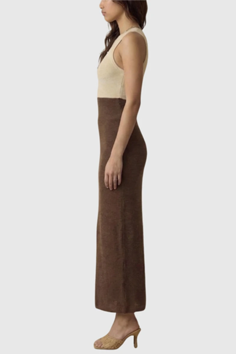 Modenaire Two-Tone Sleeveless Contoured Waist Maxi Dress