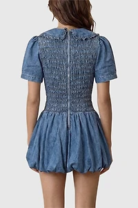 Modenaire Smocked Mini Dress With Ruffle Collar