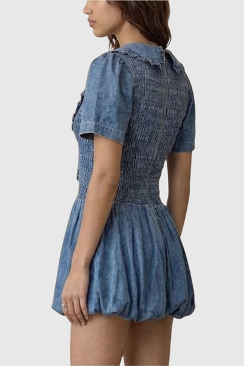 Modenaire Smocked Mini Dress With Ruffle Collar