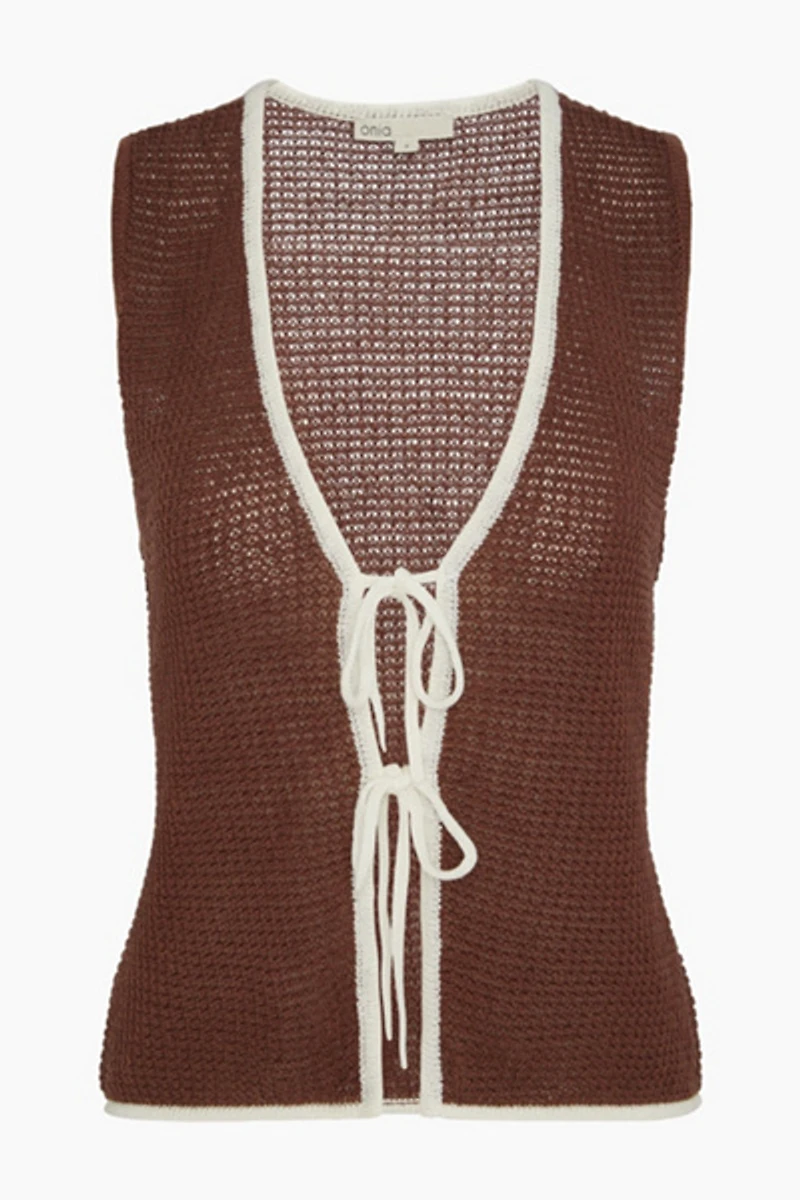 Onia Linen Knit Tie Front Tank Top