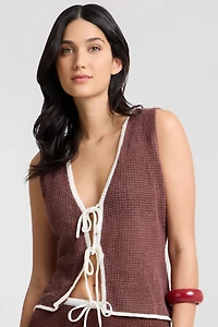 Onia Linen Knit Tie Front Tank Top