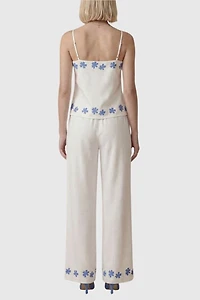 Modenaire Floral Embroidered Two-Piece Set with Camisole and Wide-Leg Pants