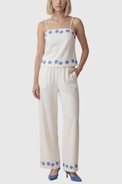Modenaire Floral Embroidered Two-Piece Set with Camisole and Wide-Leg Pants
