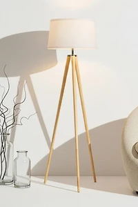 Brightech Emma LED Tripod Wood Floor Lamp