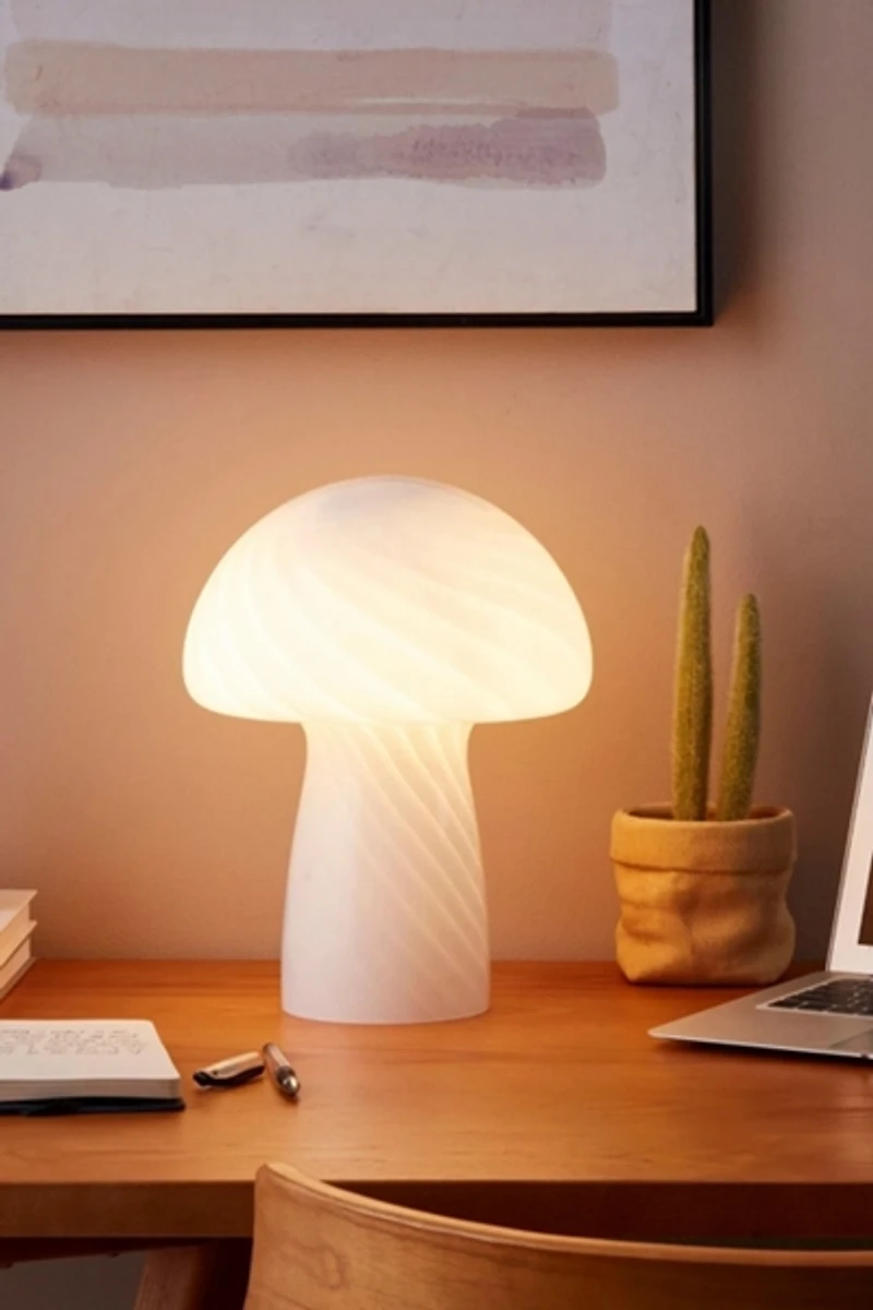 Brightech Mushroom LED Patterned Frosted Glass Table Lamp