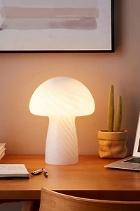 Brightech Mushroom LED Patterned Frosted Glass Table Lamp