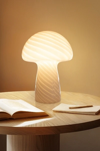 Brightech Mushroom LED Patterned Frosted Glass Table Lamp