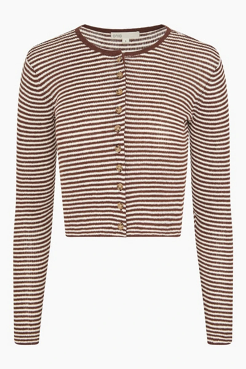 Onia Linen Rib Striped Cardigan