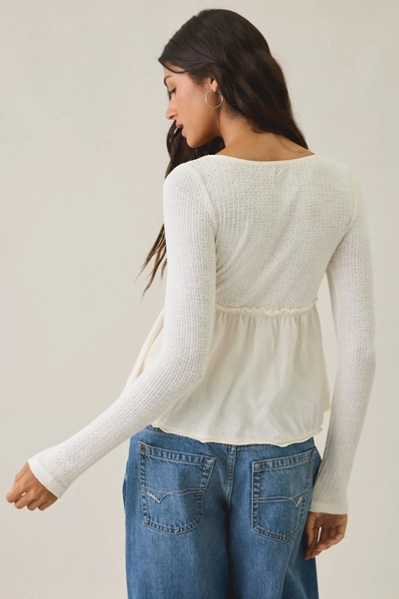 BDG Keepsake Surplice V-Neck Long Sleeve Babydoll Top