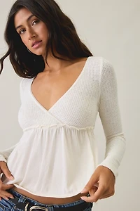 BDG Keepsake Surplice V-Neck Long Sleeve Babydoll Top