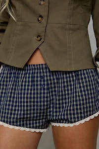 Out From Under Checked Lace Trim Cotton Boxer Micro Shorts