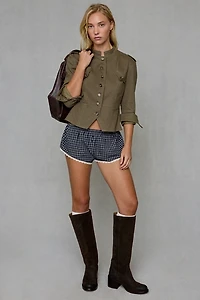 Out From Under Checked Lace Trim Cotton Boxer Micro Shorts