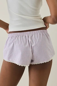 Out From Under Checked Lace Trim Cotton Boxer Micro Shorts