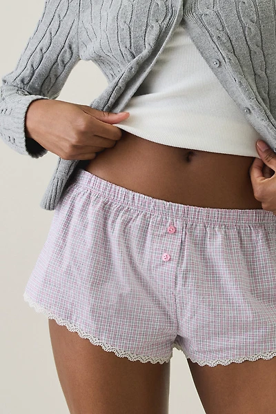 Out From Under Checked Lace Trim Cotton Boxer Micro Shorts