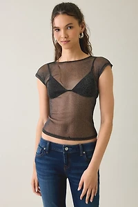 UO Rea Short Sleeve Shine Sheer Mesh Baby Tee