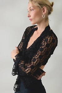 Kimchi Blue Nicki Sheer Lace Tie-Front Bell Sleeve Shrug