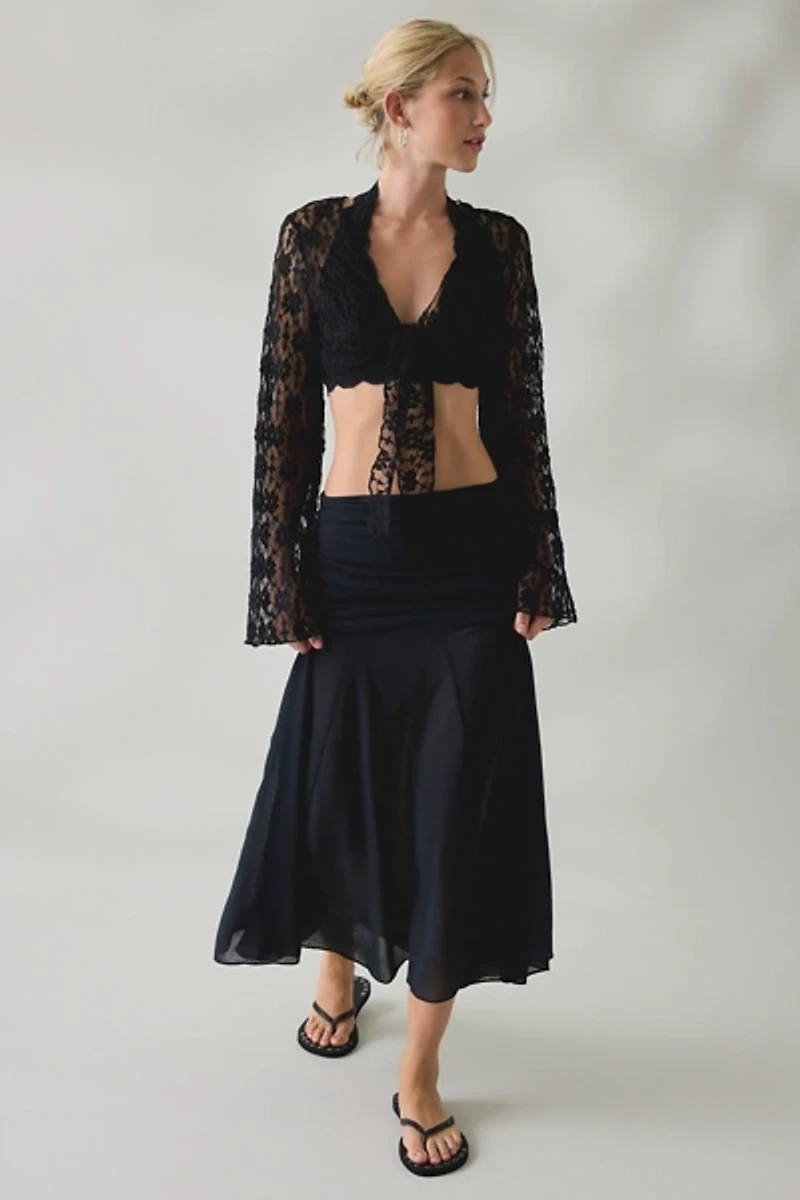 Kimchi Blue Nicki Sheer Lace Tie-Front Bell Sleeve Shrug
