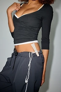 Out From Under Bec Plunging Surplice 3/4 Sleeve Top