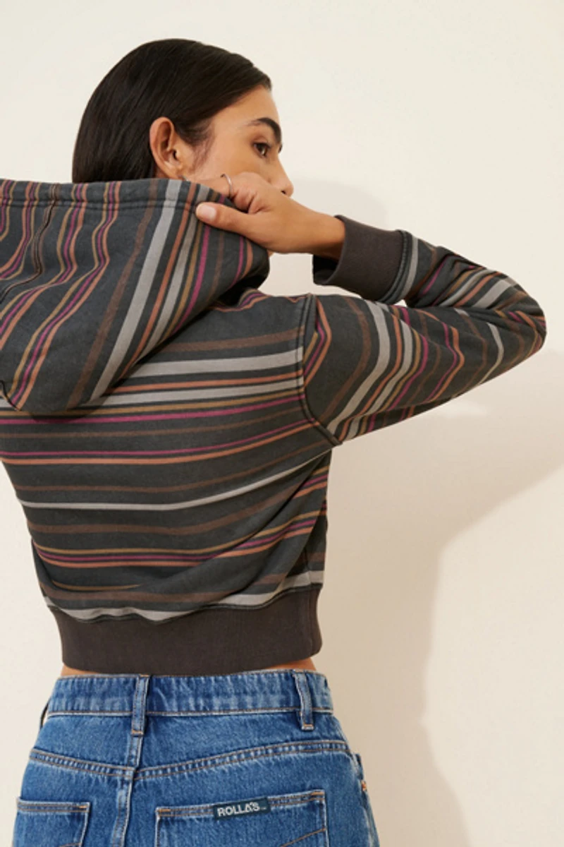 Guess Jeans Crop Full Zip Stripe Hoodie