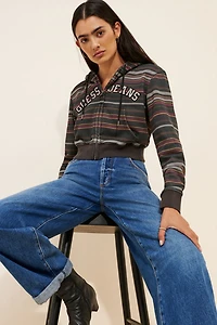 Guess Jeans Crop Full Zip Stripe Hoodie