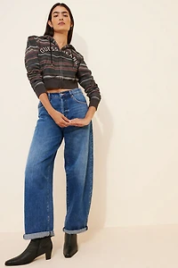 Guess Jeans Crop Full Zip Stripe Hoodie