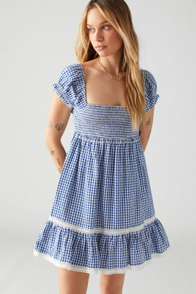 Marseille Gingham Smocked Mini Dress
