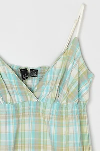 Vintage Y2k Aqua Plaid Smocked Mini Dress