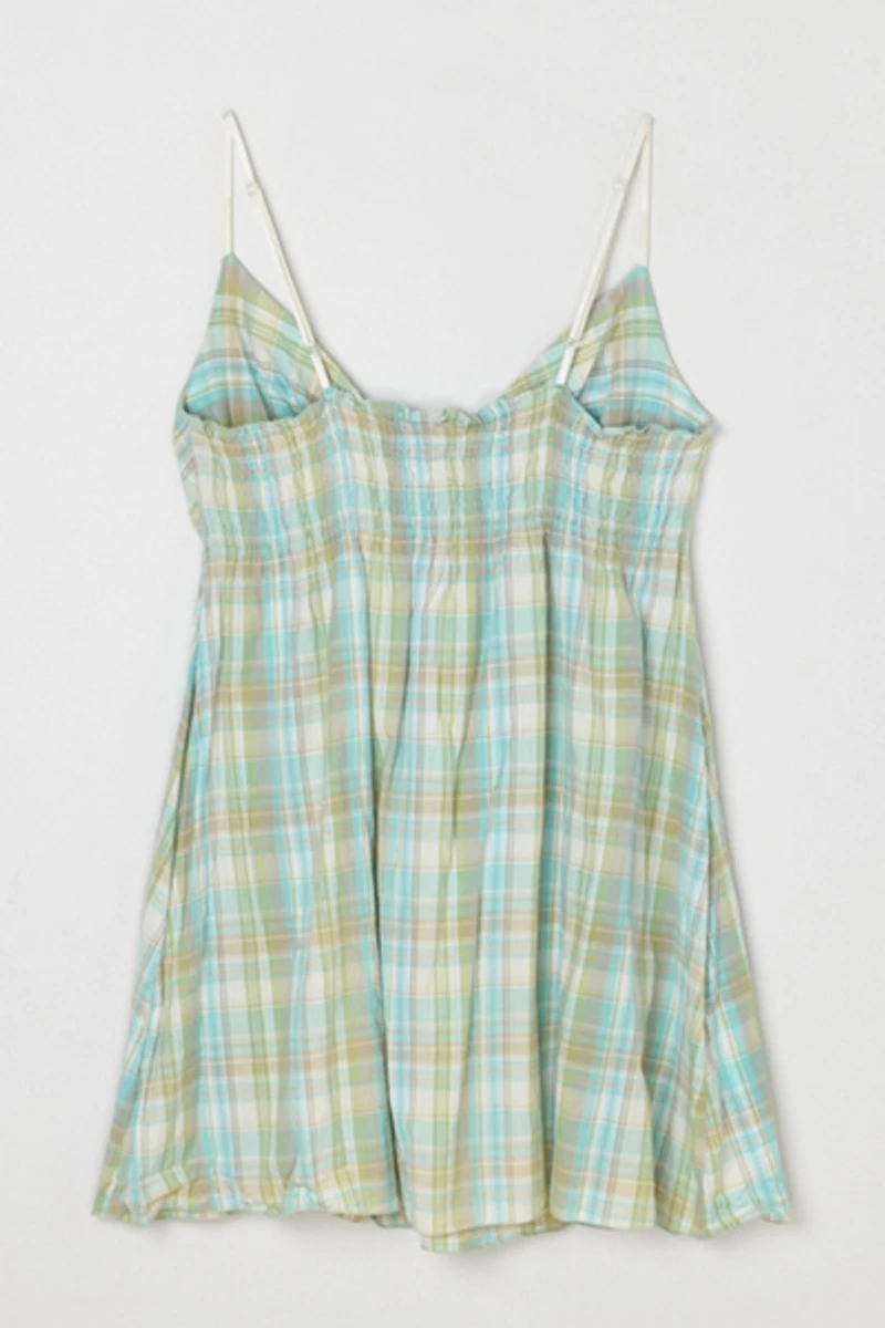 Vintage Y2k Aqua Plaid Smocked Mini Dress