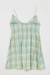 Vintage Y2k Aqua Plaid Smocked Mini Dress