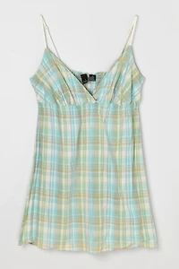 Vintage Y2k Aqua Plaid Smocked Mini Dress