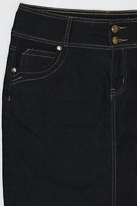 Vintage Y2k Contrast-Stitched Dark Wash Denim Skirt