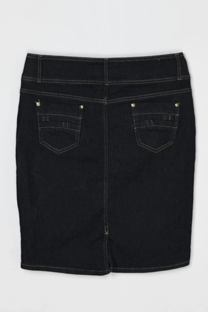 Vintage Y2k Contrast-Stitched Dark Wash Denim Skirt