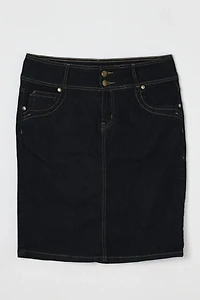 Vintage Y2k Contrast-Stitched Dark Wash Denim Skirt