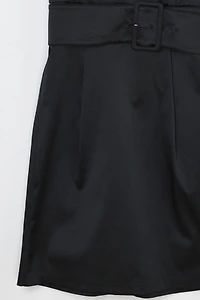 Vintage Y2k Black Satin Belted Mini Dress