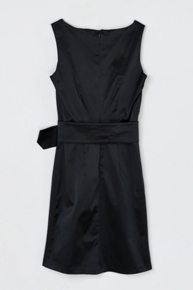 Vintage Y2k Black Satin Belted Mini Dress
