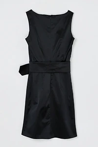 Vintage Y2k Black Satin Belted Mini Dress