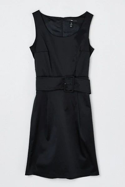 Vintage Y2k Black Satin Belted Mini Dress