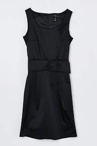 Vintage Y2k Black Satin Belted Mini Dress