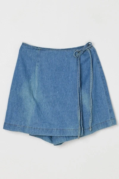 Vintage Y2k Denim Mini Wrap Skort with Tie