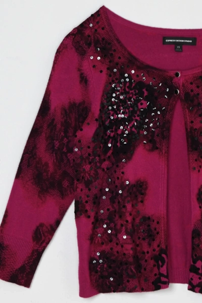 Vintage Y2k Paisley Printed & Sequined Cardigan