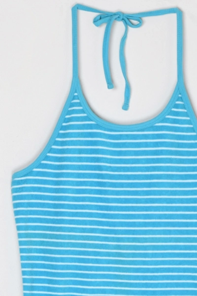 Vintage Y2k Aqua Blue Striped Halter Top