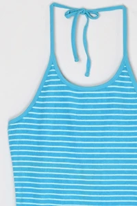 Vintage Y2k Aqua Blue Striped Halter Top