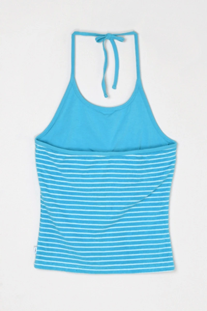 Vintage Y2k Aqua Blue Striped Halter Top