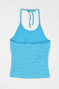 Vintage Y2k Aqua Blue Striped Halter Top