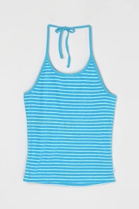 Vintage Y2k Aqua Blue Striped Halter Top