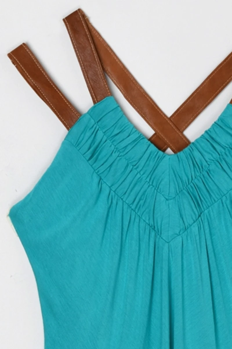 Vintage Y2k Teal Top with Leather Straps