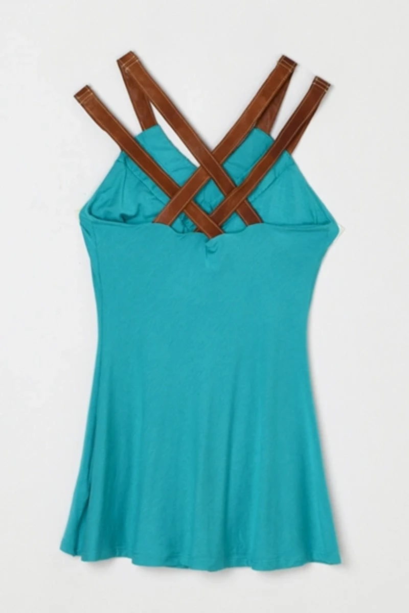 Vintage Y2k Teal Top with Leather Straps